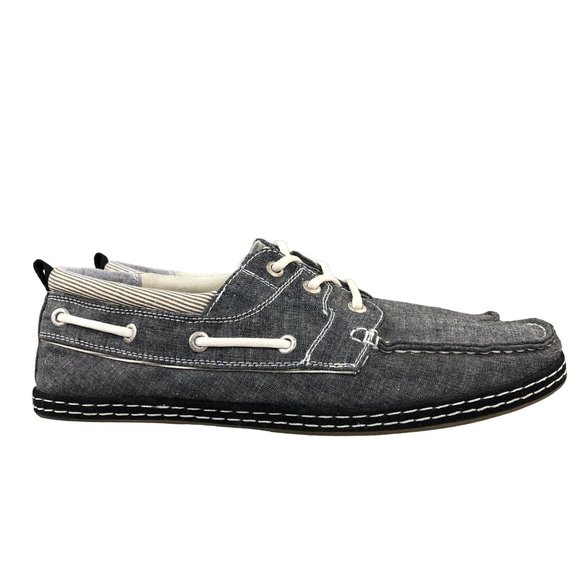 GBX Buckle Men's Size 9M Sesto II Black White Fabric Lace-Up Boat Shoes - Picture 1 of 11